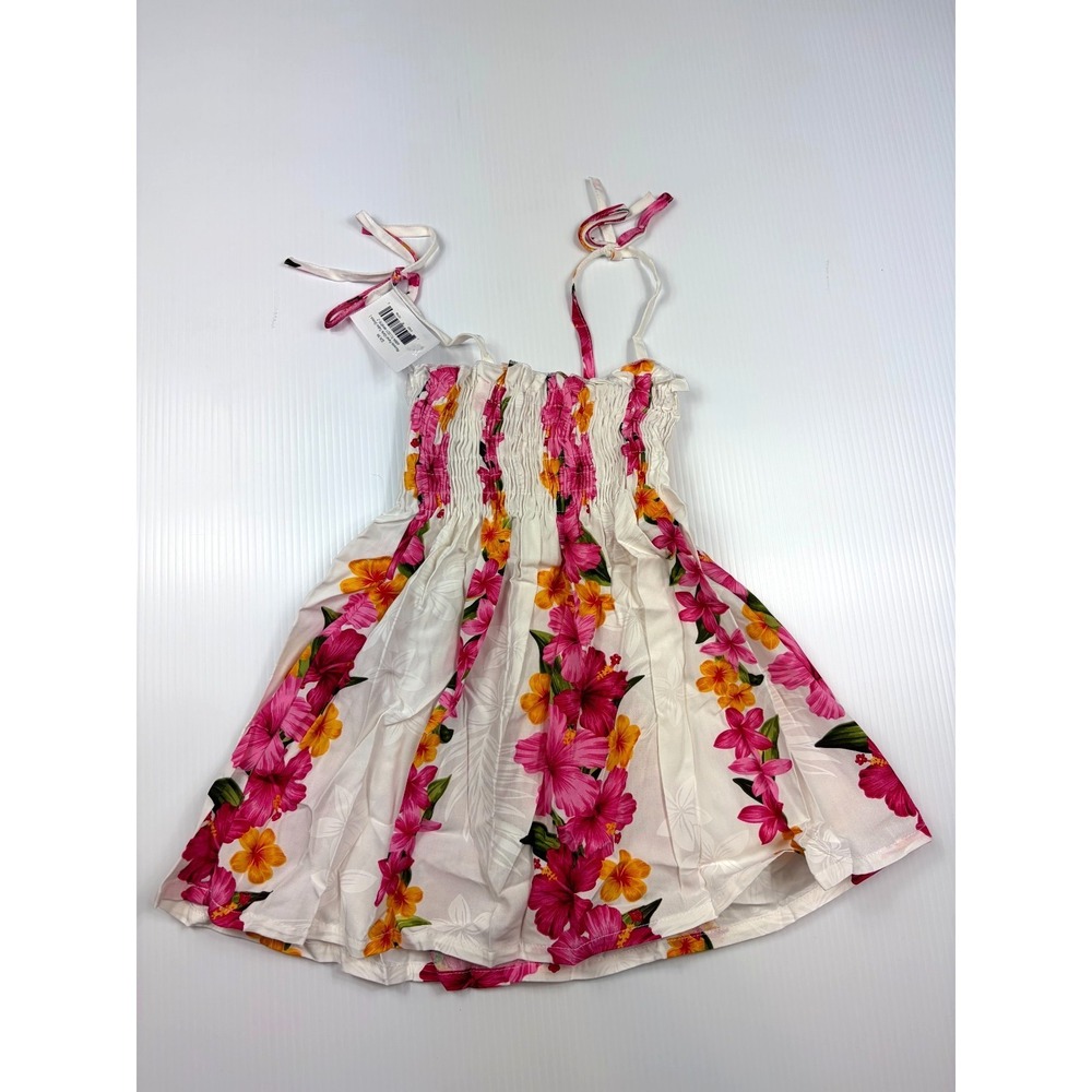 Paradise Bay Girls Sz 2 Tube Dress White Pink Hibiscus Smocked Tropical Hawaii‎